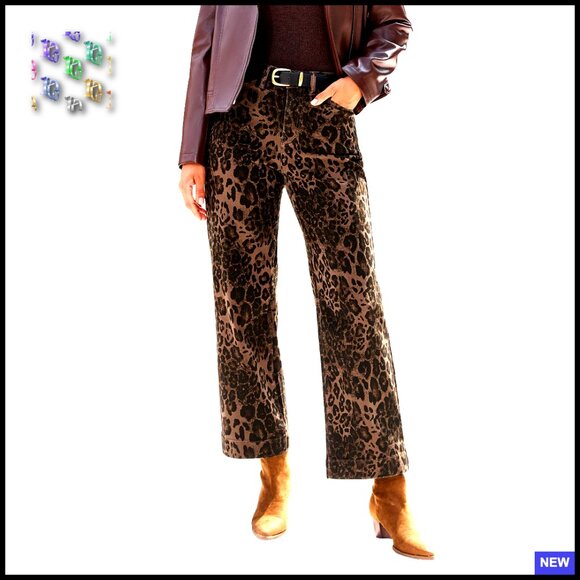 Wide Leg Jeans High Waisted Stretchy Denim Retro Chic Trendy Animal Print